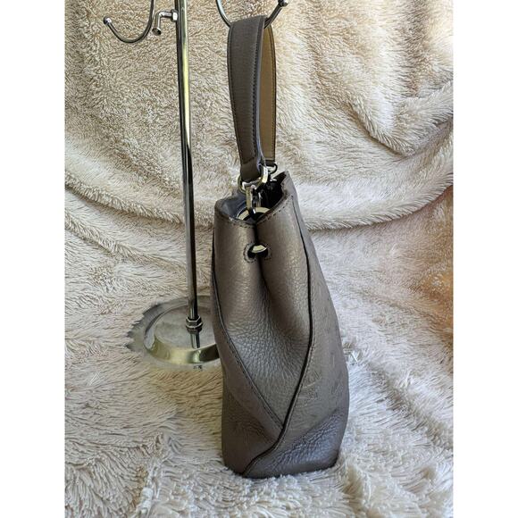 MCM Klara Monogram Leather Hobo Bag - Grey - Picture 4 of 12